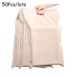 50Pcs/lots Eco Express Apricot Tote Mailing Bags Self Seal Biodegradable Clothing Packaging Bag Courier Storage Bags with Handle