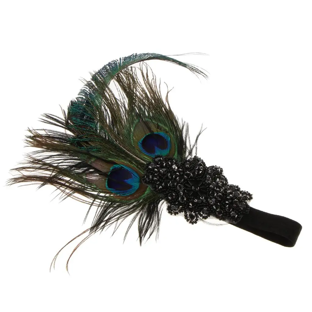 Lady Girls Peacock Feather Applique Forehead Headband Headpiece Jewelry