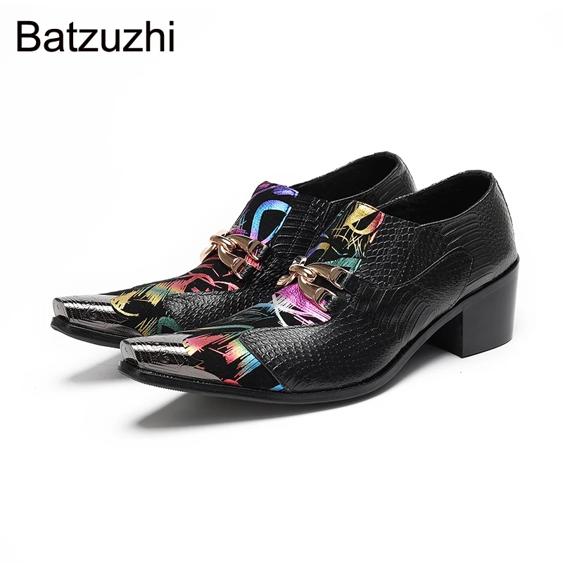 

Batzuzhi 6.5cm Heels Height Men's Shoes Slip on Black Genuine Leather Dress Shoes Man Metal Toe Formal Business, Party, Wedding