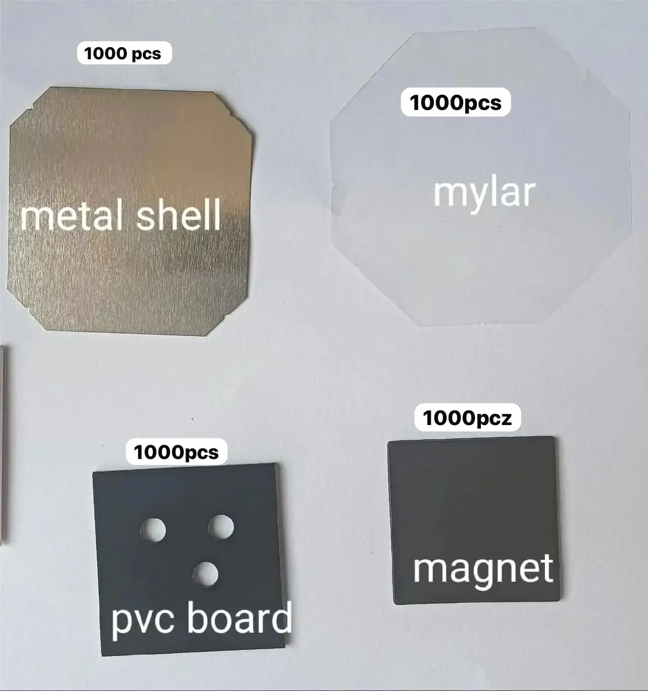 Junmin 1000sets Consumables of 50*50mm Metal Shell Mylar PVC Board Magnet Used To Make Fridge Magnets