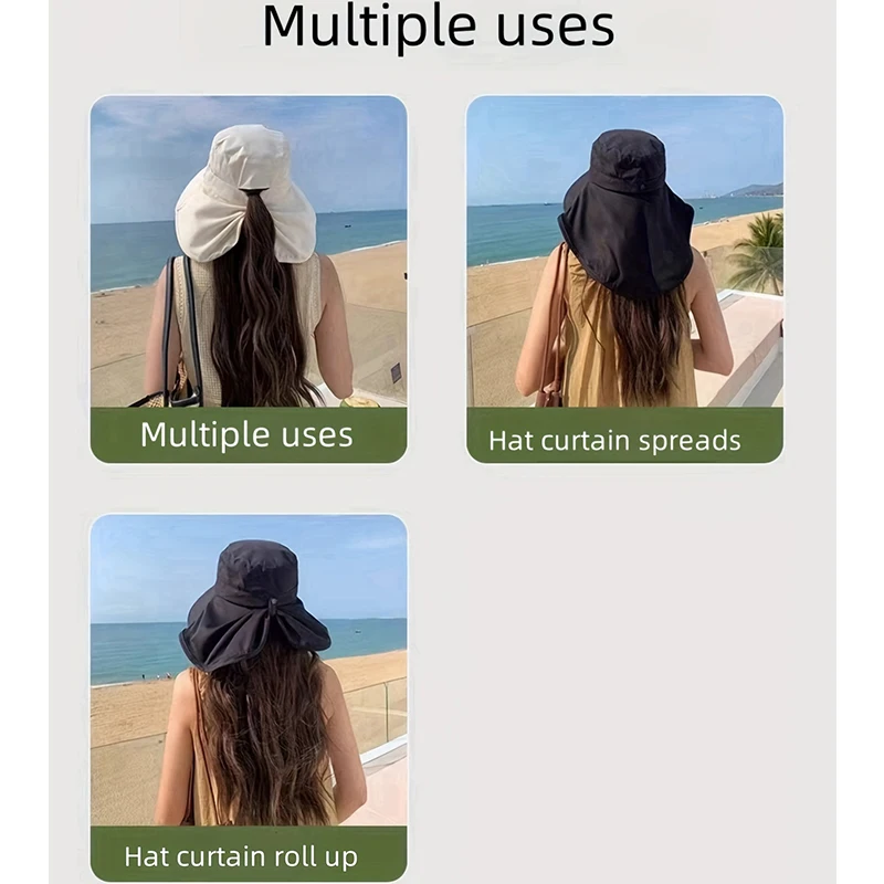 New Summer Ponytail Hat with Large Brim Sun Visor Women's Neck Protection Fisherman's Hat Outdoor Hat