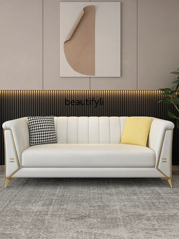

14 GY Light Luxury Living Room Sofa Large and Small Apartment Type Fabric Post-Modern Simple and High-End American Leather Sofa