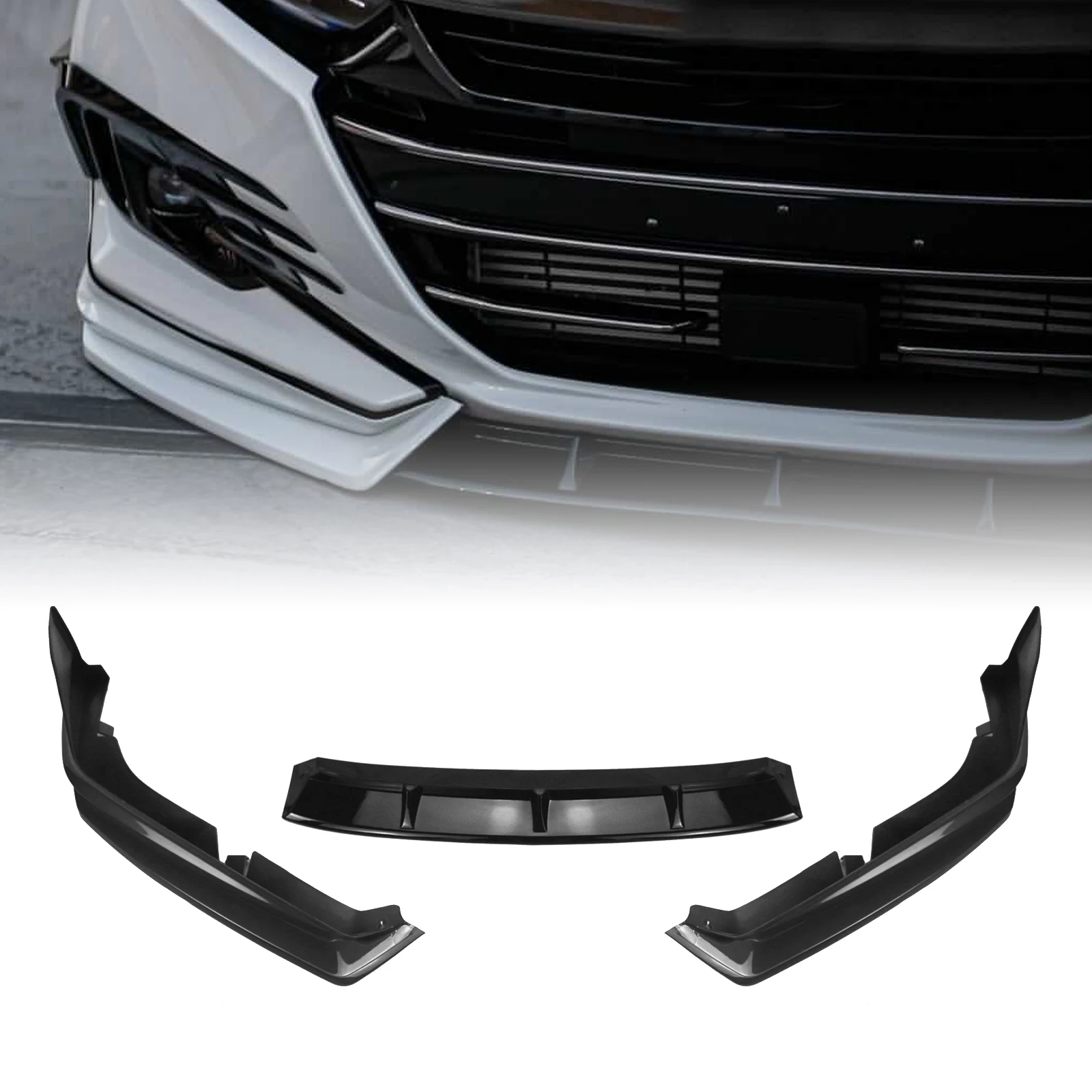 

For Honda Accord 2021-2022 YOFER Front Bumper Spoiler Lip+Fog Lamp Intake Lower Side Air Vent Splitter Corner Cover Trim Canard