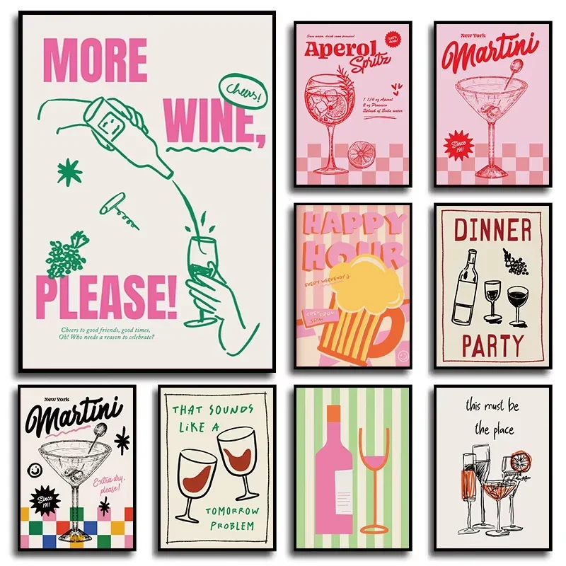 1pc frameless Canvas Painting Mojito Wine Cocktail Club Canvas Prints Poster Modern Minimalist Aesthetic Drinks Art Prints Kitch