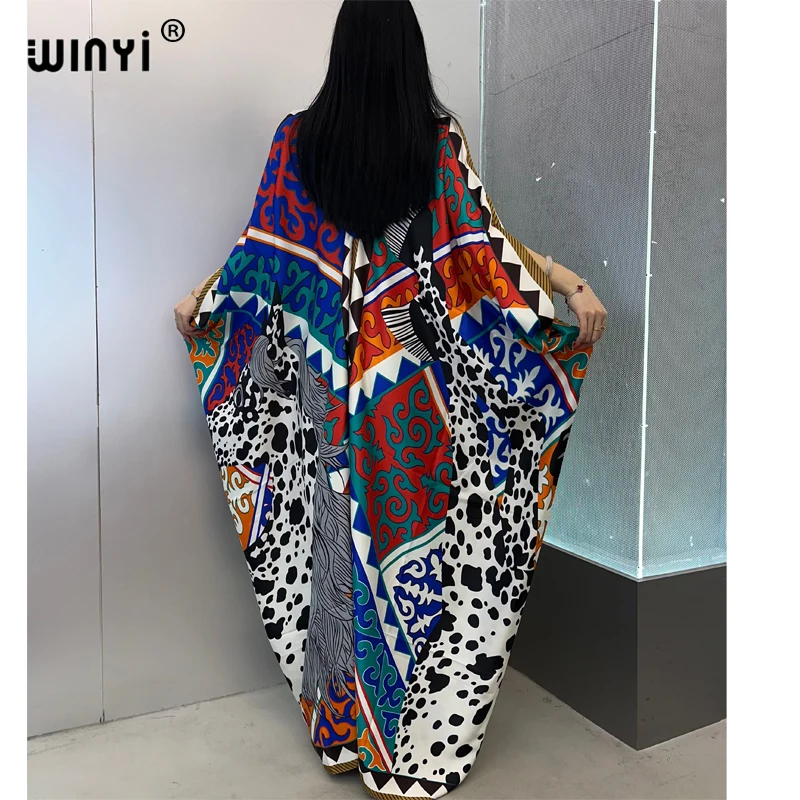WINYI ฤดูร้อน kaftan คูเวตผู้หญิงพิมพ์ Beach cover-ups ชุด abaya ดูไบหรูหรา abaya มุสลิมผู้หญิงดูไบแฟชั่นชุดราตรี