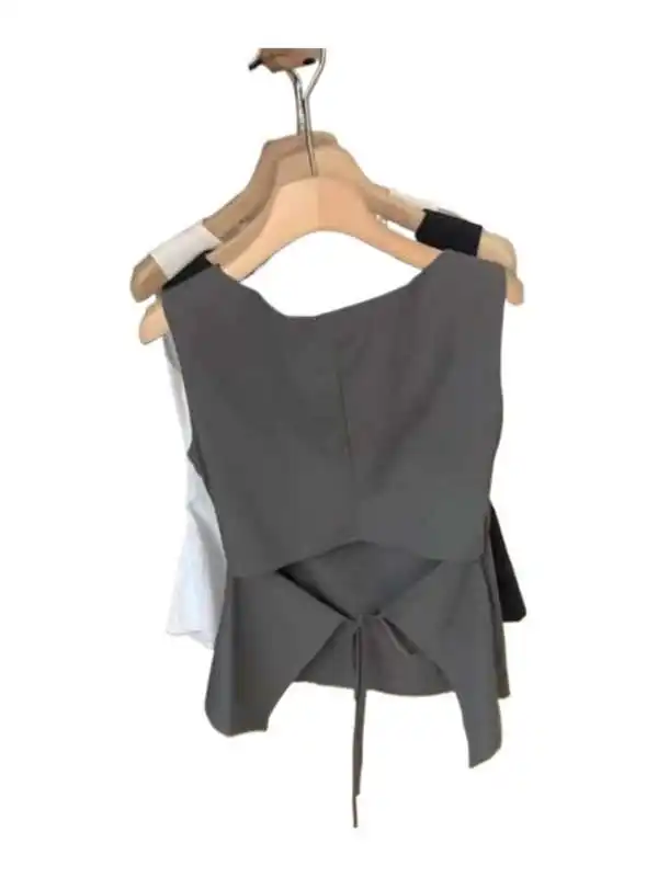 

Summer New Korean Sle Ba Tie Simple Design Casual High-End Svel Vest Small irt Top Loose Fit Thin Regular Length