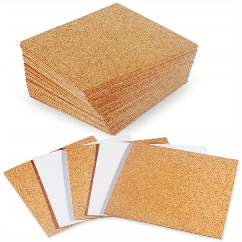 50pcs/Set Square Back Adhesive Self-adhesive Cork Pad Anti Slip Pad Cork Washer 90mm * 1mm Glass Ceramic Cork Sticker