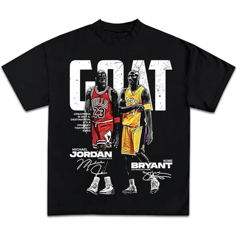 Goat MJ And Kb Bryant Casual Graphic Print Short Sleeve Crew Neck T-Shirt for Men Vintage Anime Acid Washed Retro Heart Hands USA Mexico Flag Unisex Boxy Fit Shirt Hood Ville