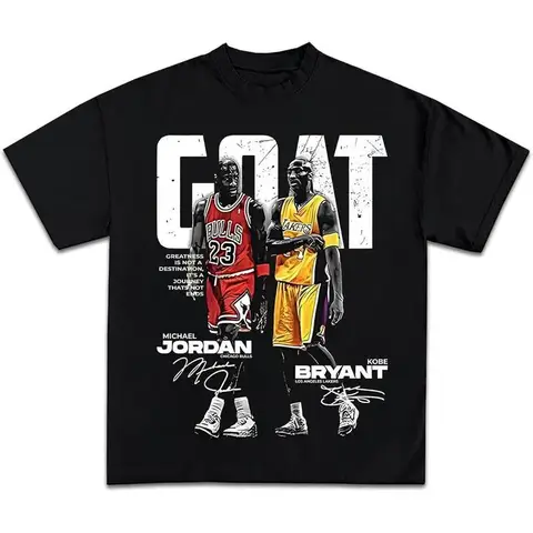 Goat MJ And Kb Bryant Casual Graphic Print Short Sleeve Crew Neck T-Shirt for Men Vintage Anime Acid Washed Retro Heart Hands USA Mexico Flag Unisex Boxy Fit Shirt Hood Ville