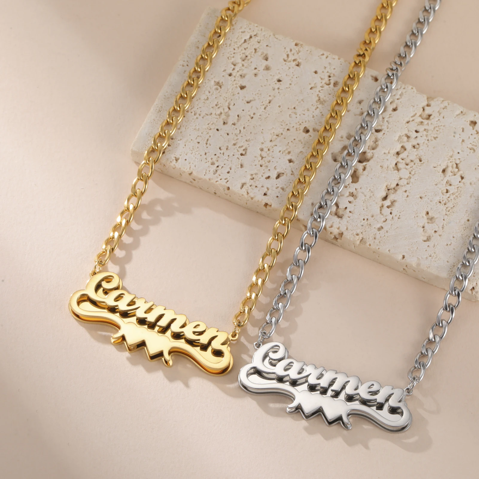 

Custom Double Layered Name Plate Necklace Personalized Necklace Gift Ideas Double Layer Necklace Personalized Christmas Gifts