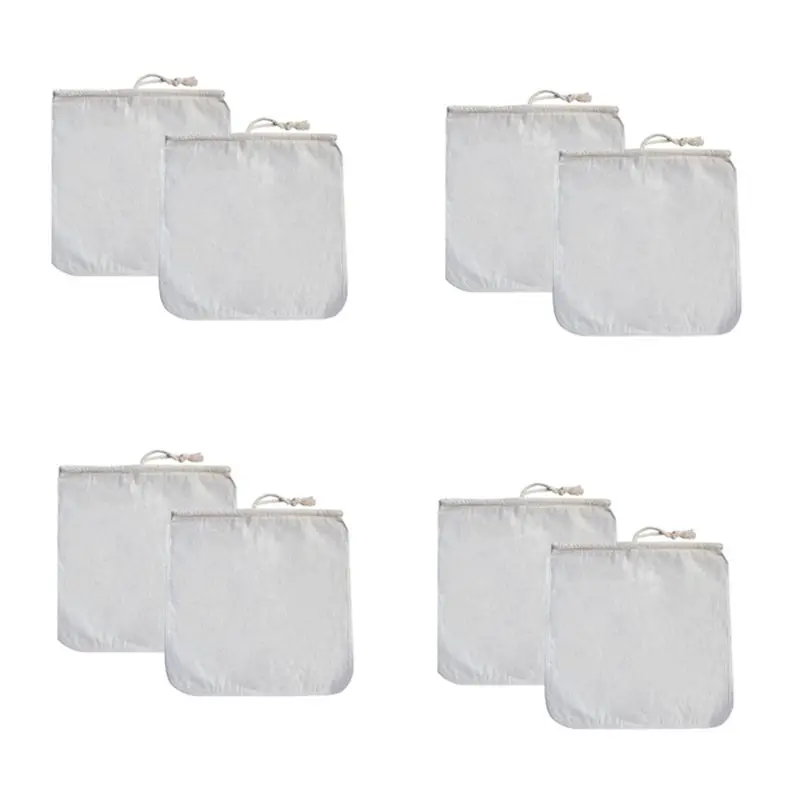 SEWS-8 Pack Organic Reusable Cold Coffee Brew Filters Bag,12 Inch Wine Brewing Filters Eco-Friendly Mesh Cotton Filter