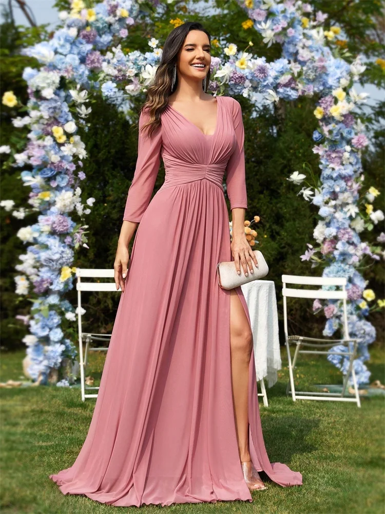 Elegant Pleated Long Bridesmaid Dresses 2025 Wedding Party Luxury Women Formal Chiffon Evening Dress Graduation Gowns