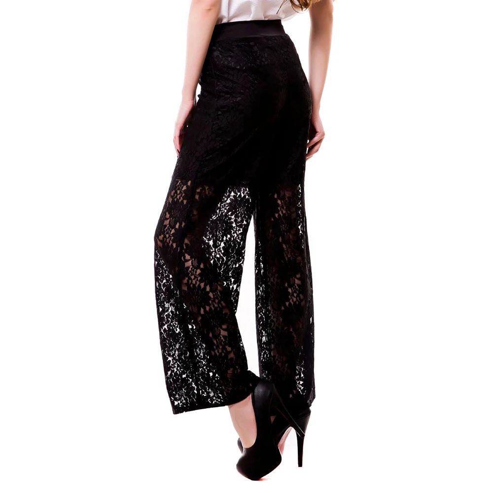 2023 Europe And The United States Summer New Women\'s Lace Hollow Stretch High Waist Sexy Nine Point Wide Leg Pants Women Pants