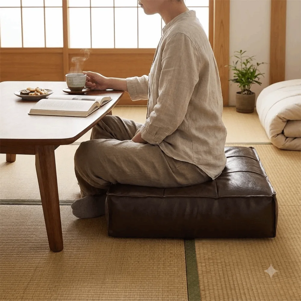 Nine Grids PU Leather Tatami Sitting Mat Square Thickened Storage Leg Bench Anti-scratch Soft Seat Cushion Cover Living Room