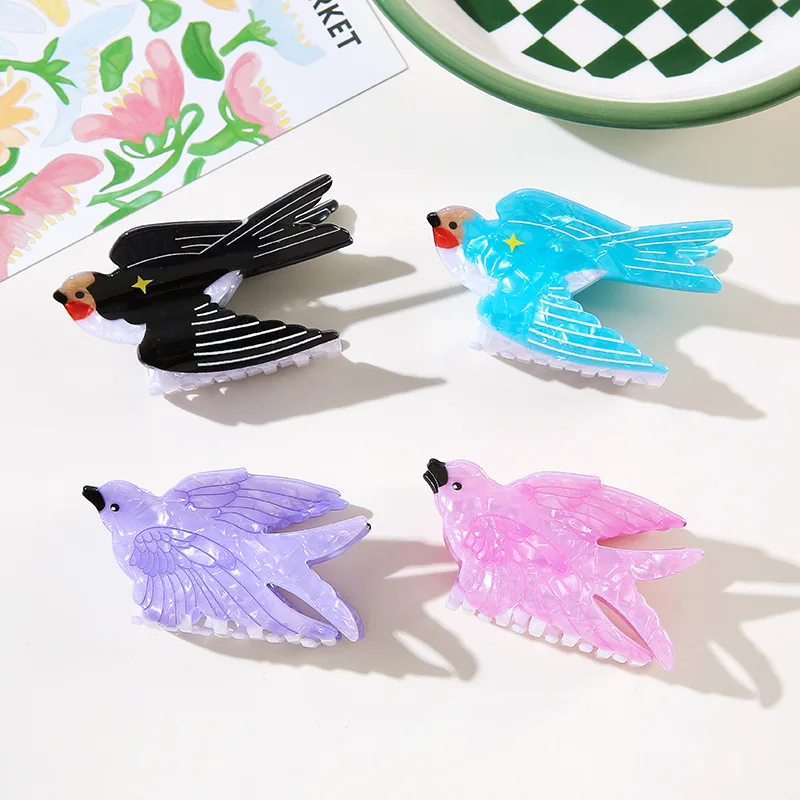 Cute Swallow Bird Shape Hair Claw Clips Colorful Acrylic Shark Hair Clamp Women Girls Aesthetic Animal Hair Accessories Daily Va