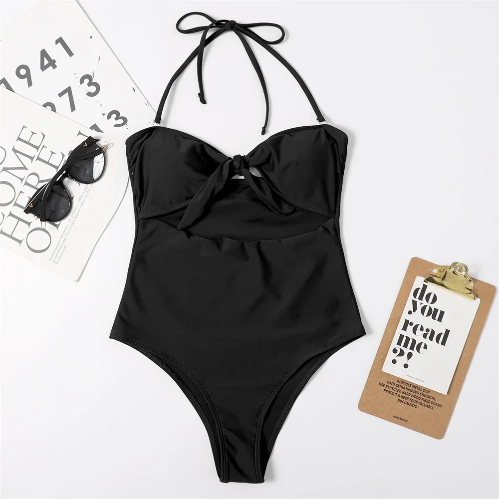 Retro Knot String Bikini Bandeau Swimsuit Hollow Out Sexy Vacation Swimwears One-Piece Women Bathing Suit Monokini Beach Outfits