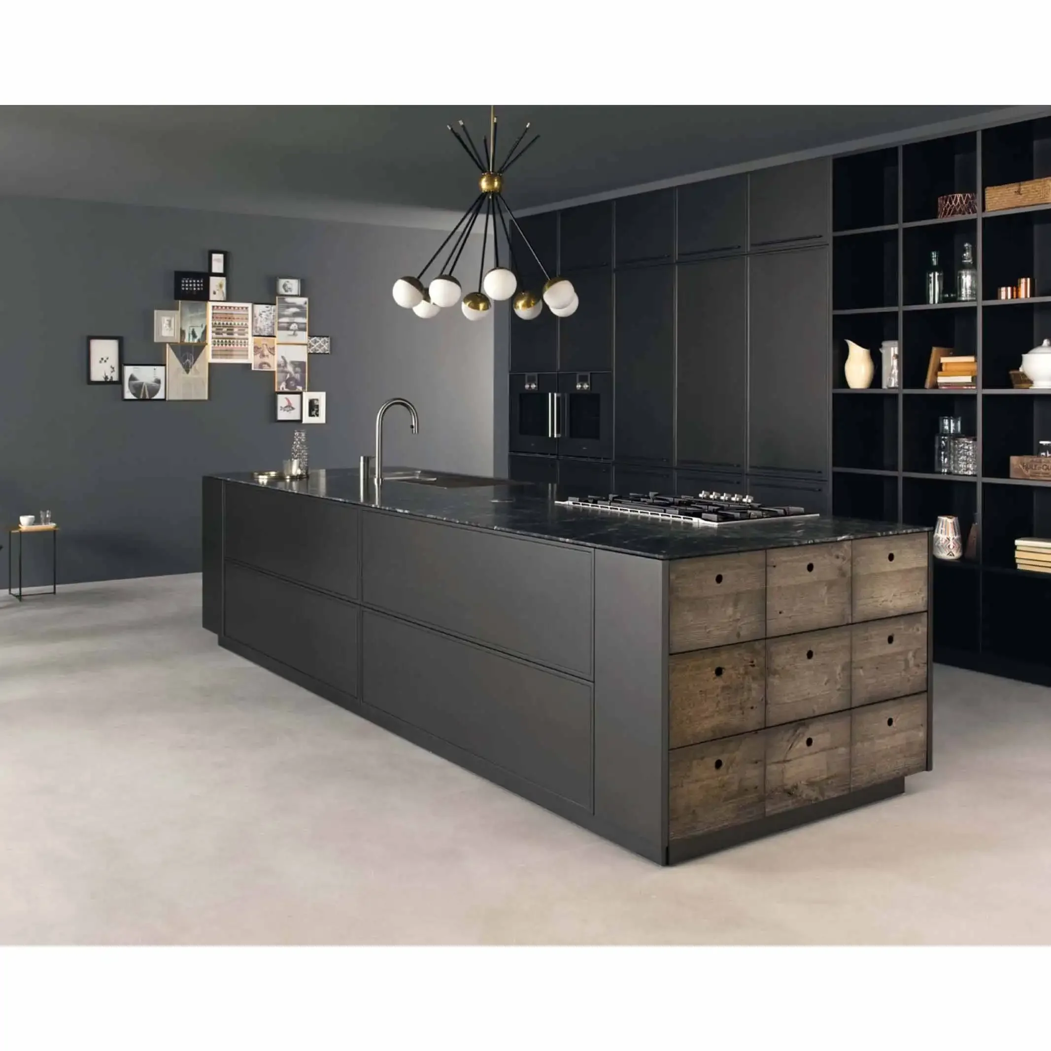 Slim Shaker Industrial island design Kitchen Cabinet with open storage Wooden Kitchen Cabinet