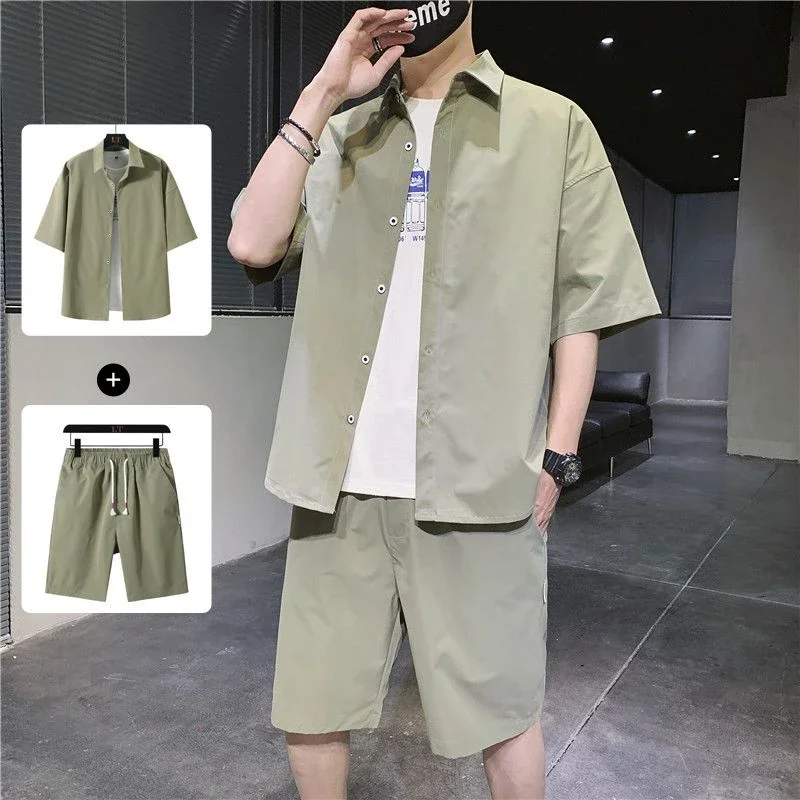 Man Sets Sports Black No Logo Two Piece Set Tee Korean Style 2024 T-shirts Shorts Suits For Men Offer Youthful Emo Two-piece Xl