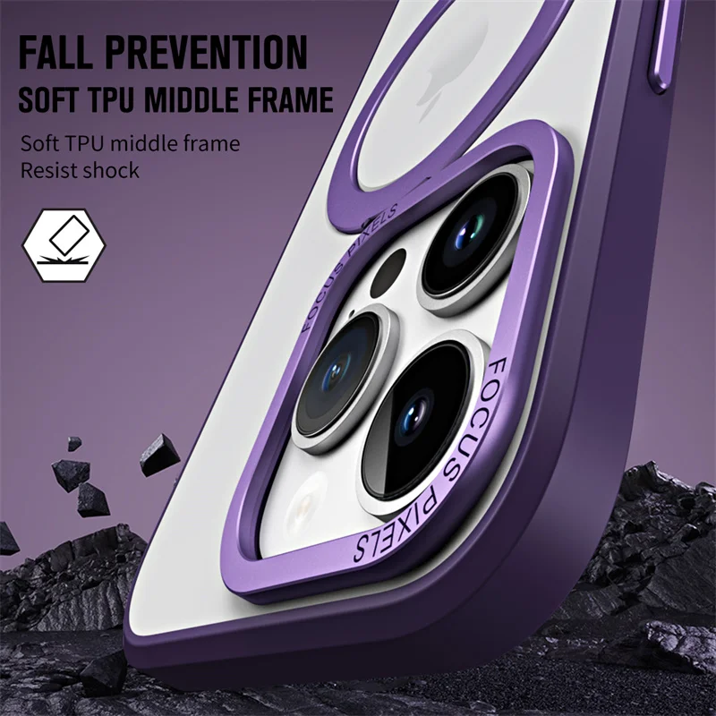 

Phone Case for iPhone 17 Pro Max 16 Plus 15 14 13 12 11 Transparent Protective Case Magnetic MagSafe Bracket Shock Proof Cover