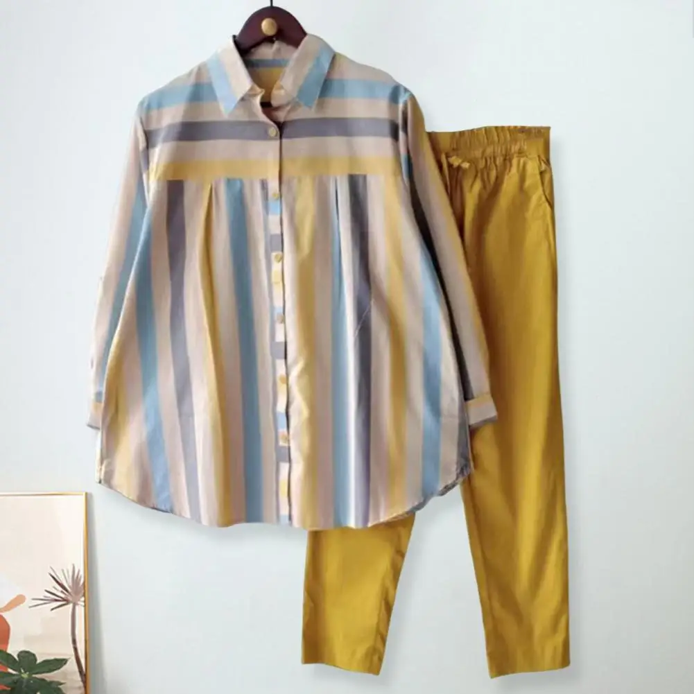 Komplet z jednym jednorzędowa koszula damski garnitur z nadrukiem w paski w kontrastowym kolorze koszula damska zestaw spodni z klapą dla pań