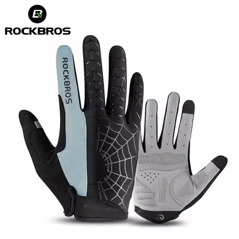 ROCKBROS 봄 가을 사이클링 장갑 통기성 전체 손가락 장갑 터치 스크린 충격 방지 SBR 패드 남자 여자 MTB 자전거 장갑