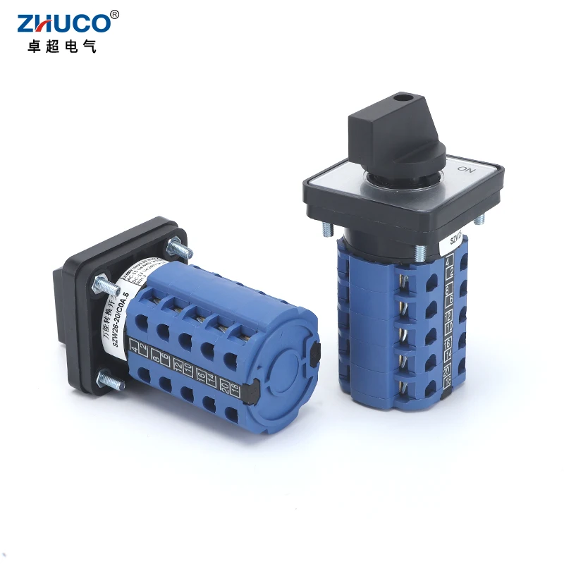 ZHUCO SZW26/LW26-20 5 Poles 20 Terminals 20A 660V 64X64/48X48 mm Control Circuit Knob Selection Cam Rotary Changeover Switch