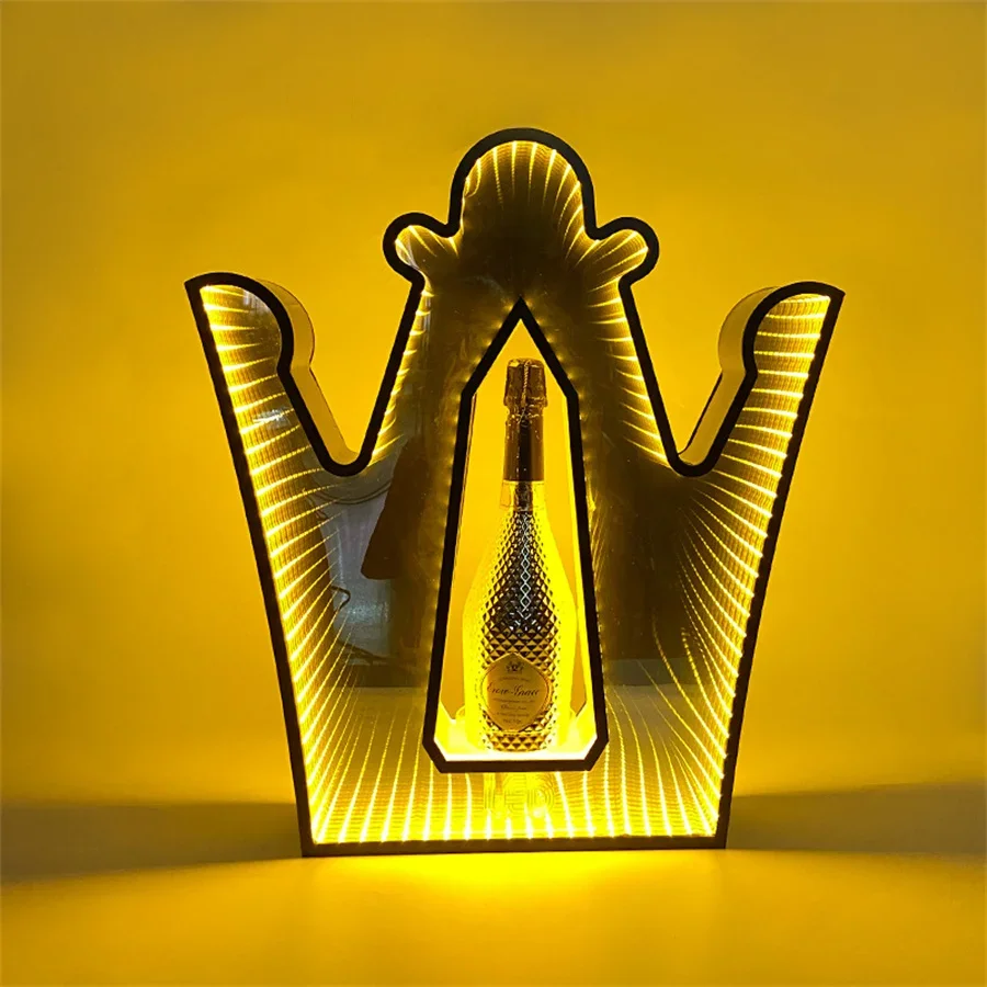 

Mirror Crown Shape Wine Champagne Glorifier Display Stand Neon Bottle Presenter Party Nightclub Bar Lounge Beverage Holder