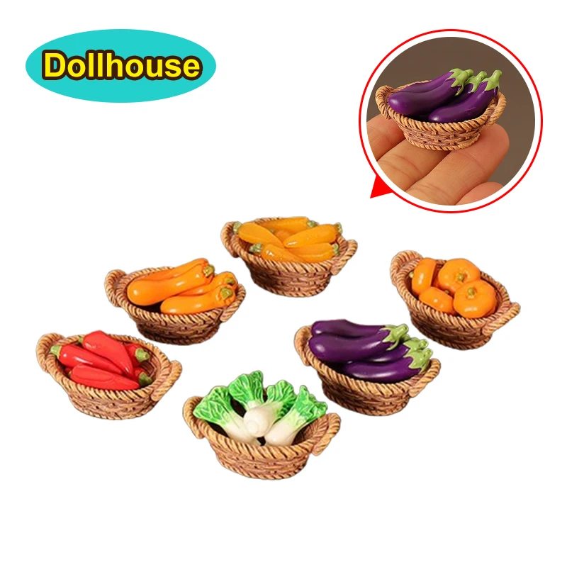1/12 Dollhouse Simulation Vegetable Basket Set Dollhouse Vegetables Decoration Dolls House Miniature Kitchen Play Toys