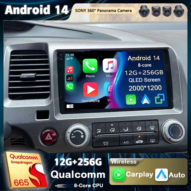 

Android 14 For Honda Civic 8 FK FN FD 2005 - 2012 2K QLED Android Car Radio Multimedia Video Player GPS Stereo CarPlay Head Unit