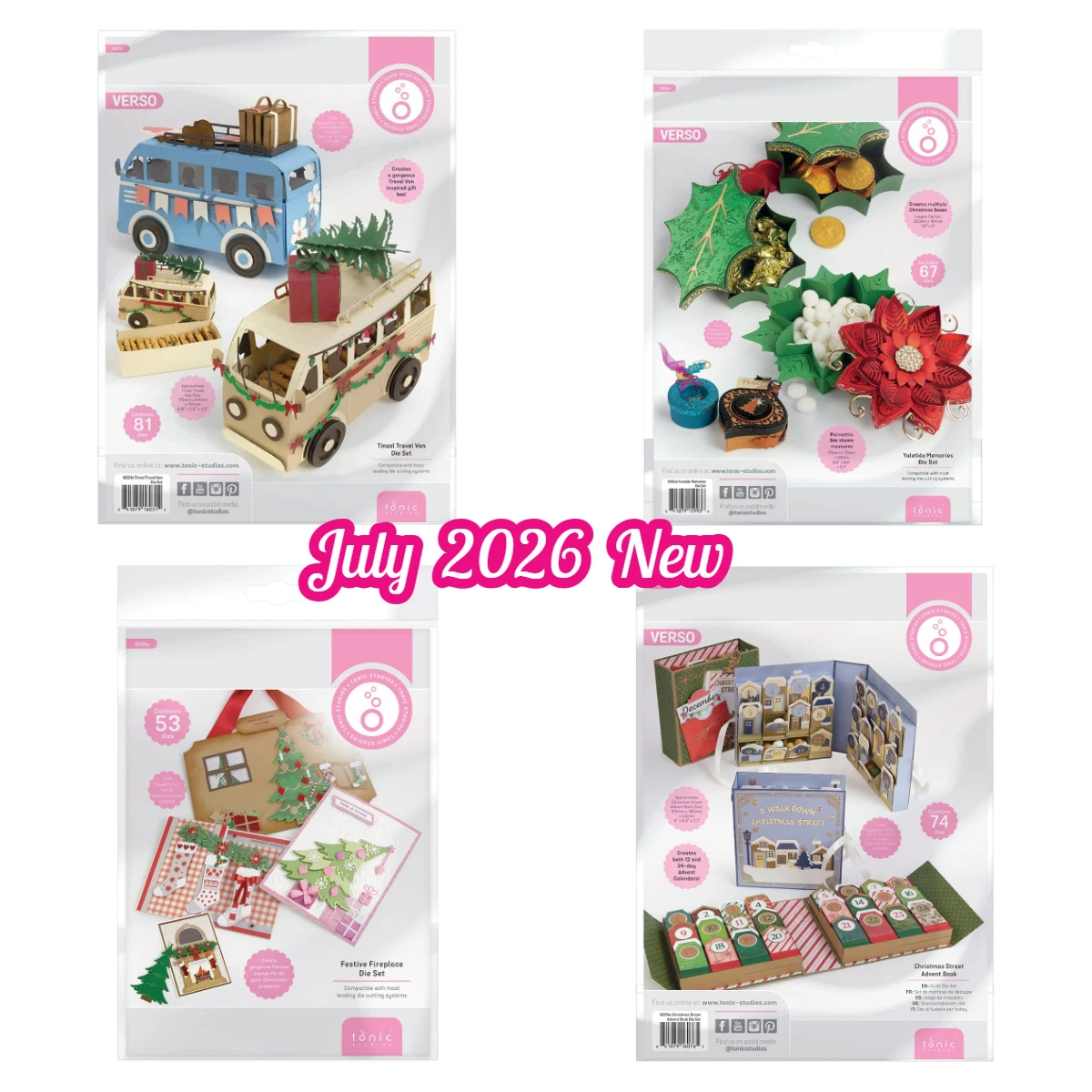 Tonic Craft Dies & Stamps Xmas & Birthday Collectio Festive Fireplace Xmas Tree Christmas Camper Van for Card Mak July 2026 New
