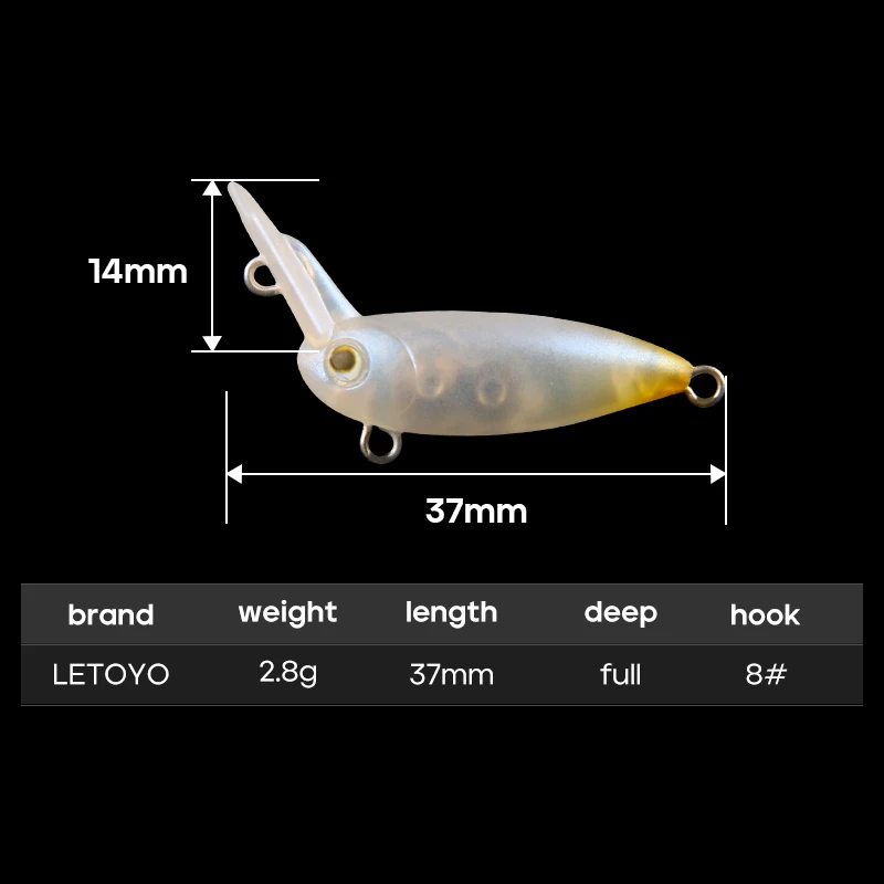 LETOYO 2.8g/37mm Mini Crank Lure Full Swimming Layer Inverted Tongue Plate Crankbait Quickly Sinking Trout Lures