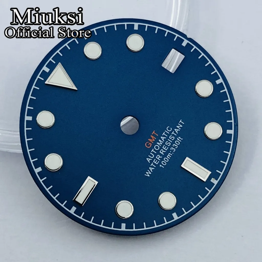 Miuksi 29mm black blue white watch dial fit NH34 NH35 movement fit 3 o\'clock crown 3.8 o\'clock crown