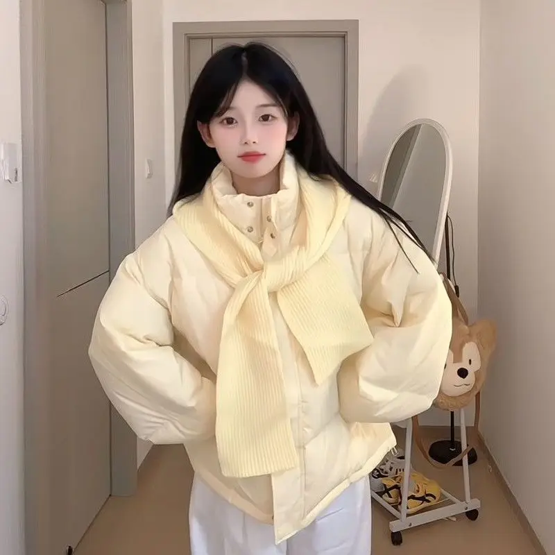 

Женские пуховики-парки в корейском стиле, популярная женская одежда, белые, на пуговицах, для школы, спорта и отдыха, в студенческом стиле, с карманами-карго, осенние, для девушек