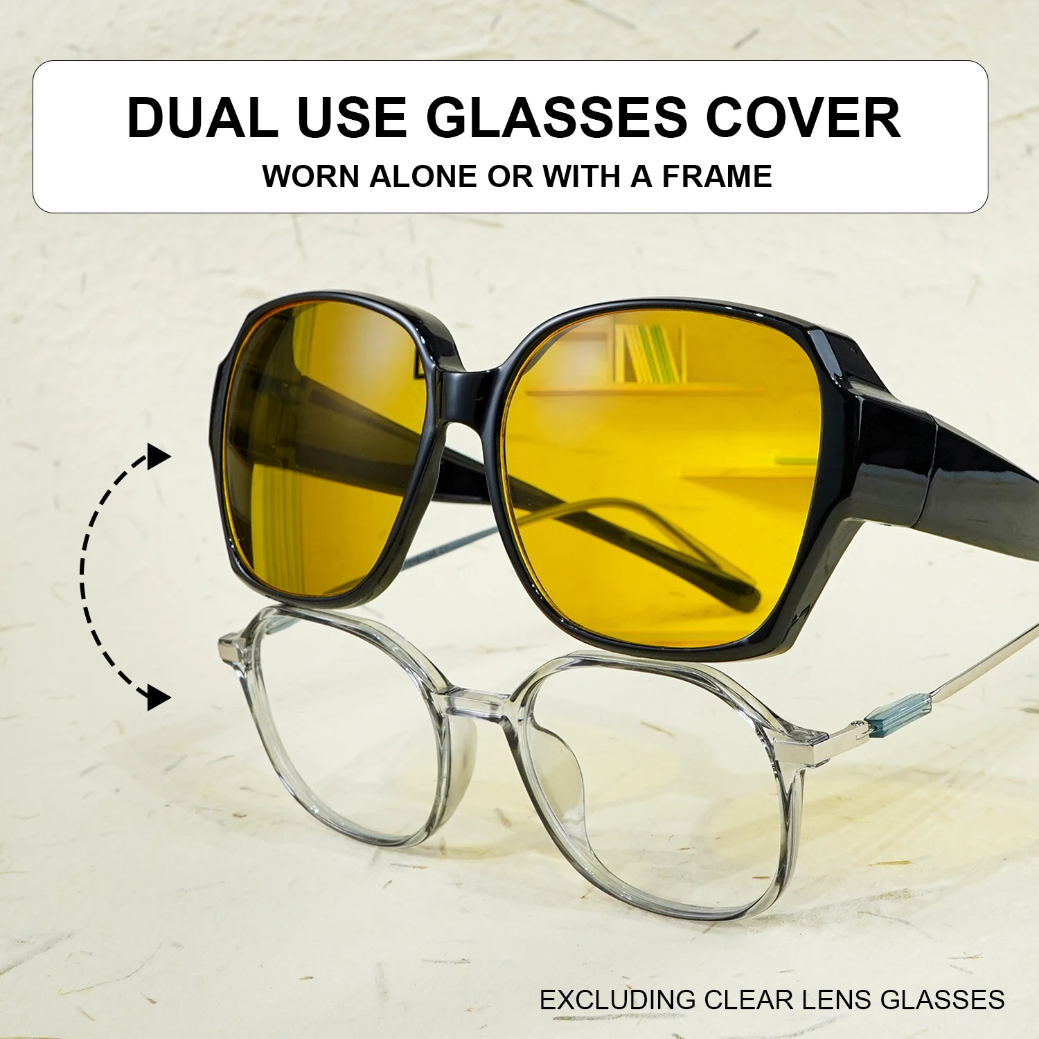Fit-Over-Brille Retro übergroße quadratische Nachtsicht-Sonnenbrille, V400-Schutz, stilvoll für Outdoor-Sportfahrten – Detail 15