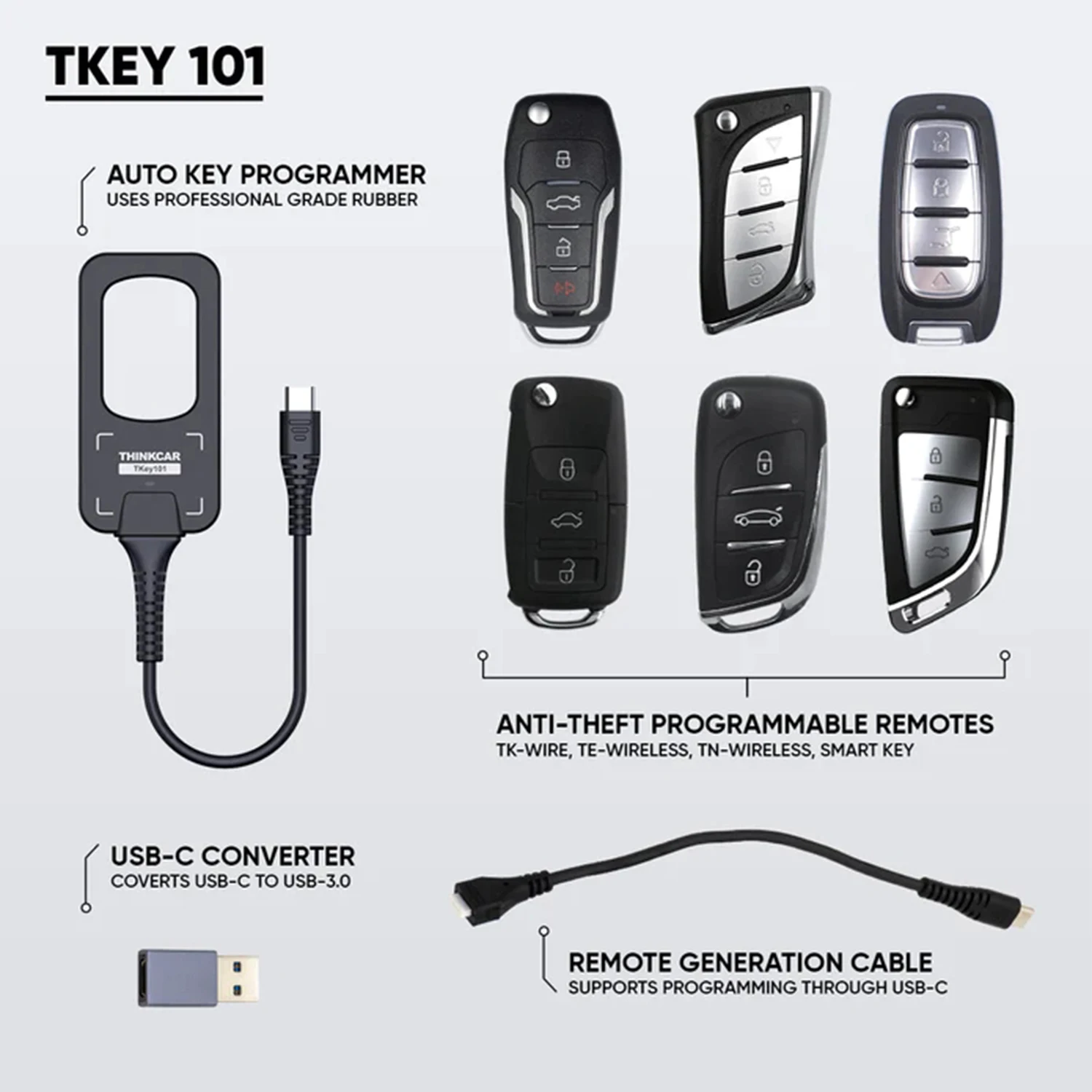 THINKCAR TKey 101 - Automotive Key Programmer TKey101 with 4 Typical Anti-theft Modes and 6 Unit Remote Keys