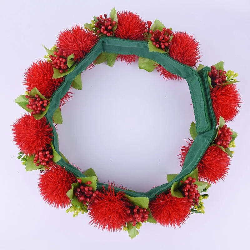 2-Layers Lehua Flower Crown Haku Lei Hula Dance Luau Party for Girl Hawaii Floral Garland Bohemian Wreath Hair Accessories