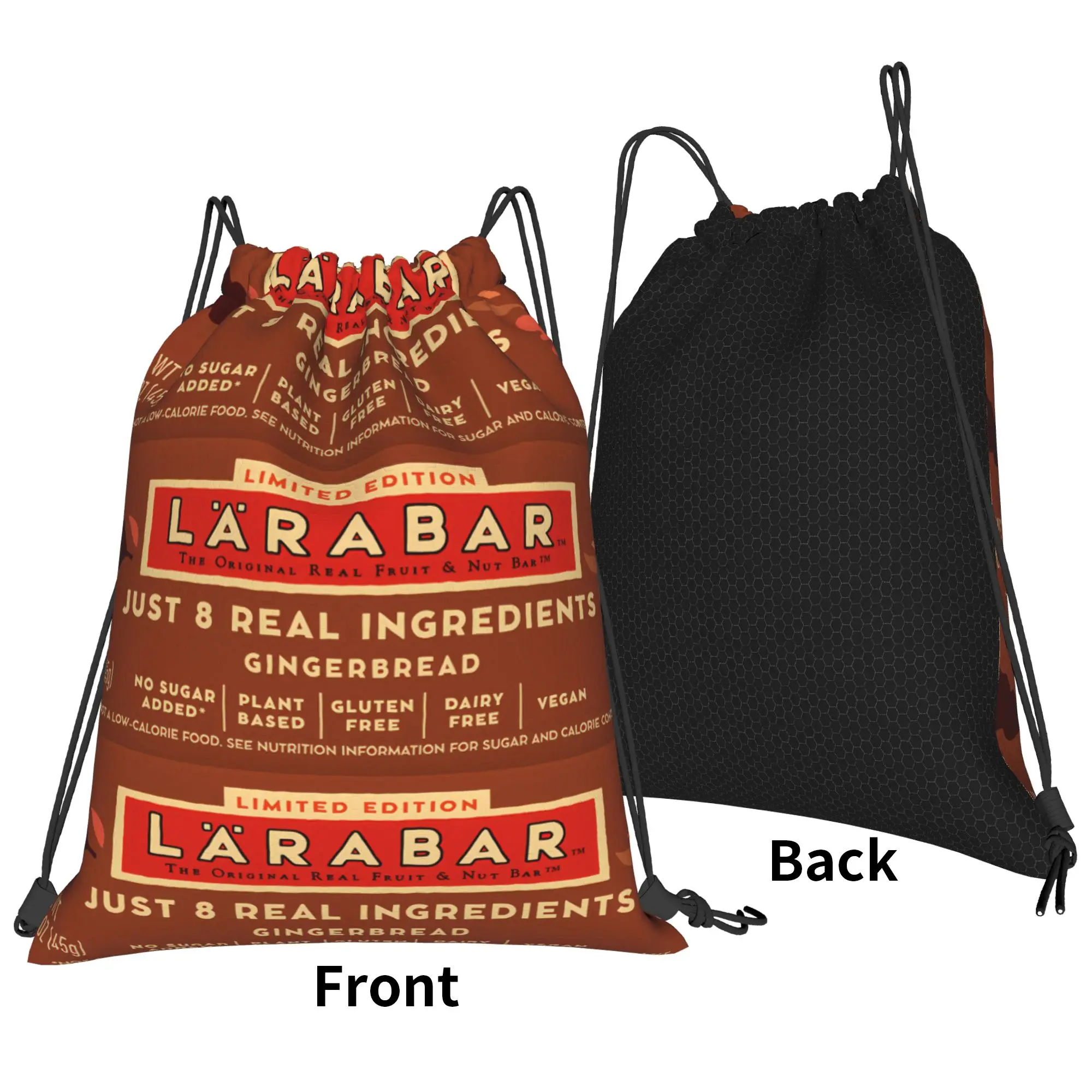 LÄRABARR Healthy Vegan Protein Bar Label Portable Hiking Riding Gym Drawstring Storage Sporty Backpacks