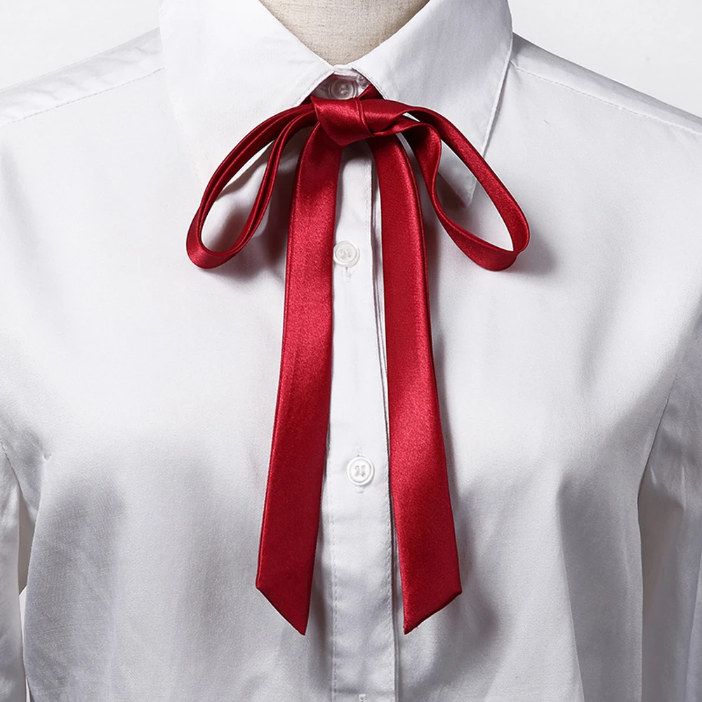 Thin Satin Bowtie Solid Color Simple Shirt Uniform Accessory Girl Ornaments Student Bowtie Vintage Elegant Ribbon Knot