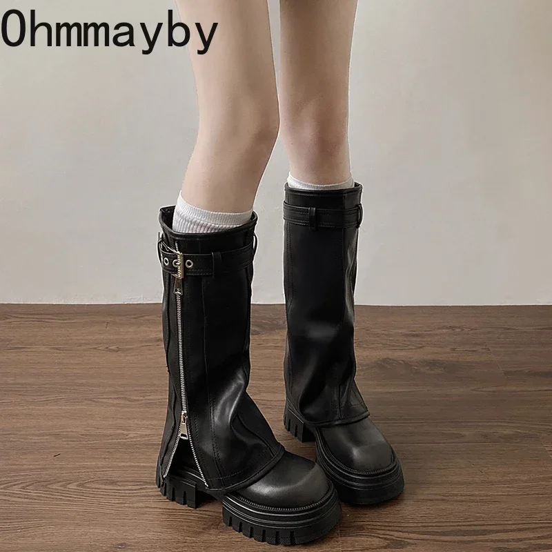 Chunky buty do kolan moda damska damskie boczne zamki długie buty rycerskie 2025 nowe jesienne zimowe buty damskie