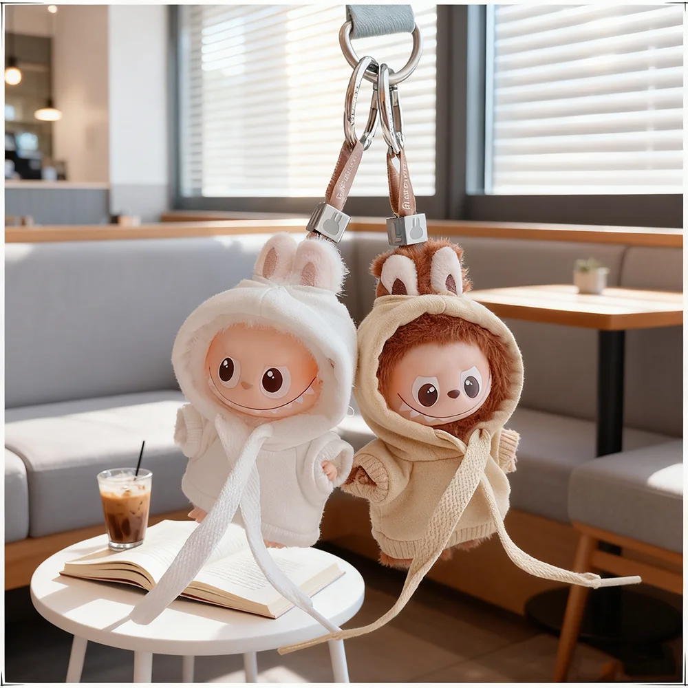 [Sem boneca] roupas para 10cm mini labubu 4a geração 4.0 conjunto de boneca preto e branco moletom com capuz acessórios de roupa