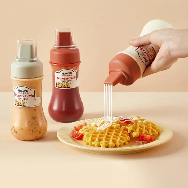 350ml 5 Hole Squeeze Condiment Bottles With Nozzles Plastic Ketchup Mustard Hot Sauces Olive Oil Bottles Kitchen Accessories