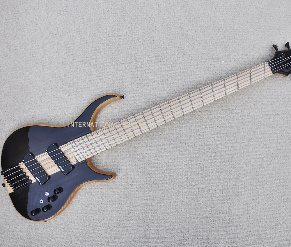 5 Strings Black Neck-thru-body Electric Bass Guitar with 25 Frets,Maple Fretboard,Customized Logo/Color Available