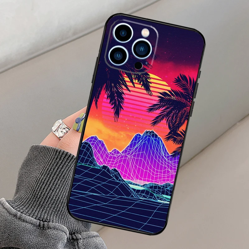 Synthwave Retro 80s Neon Phone Case For iPhone 14 13 12 11 15 16 Pro Max X XR XS Plus 12 13 Mini Bumper Back Cover