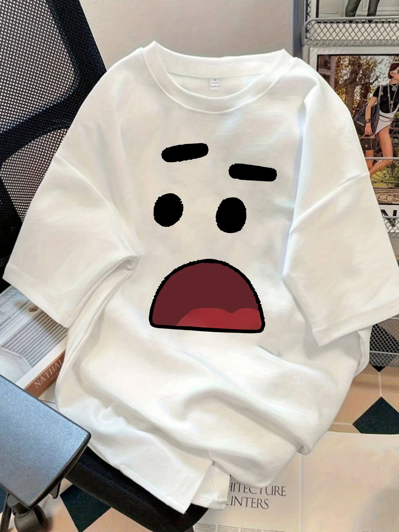 

Surprised cartoon pattern printed women's fashion T-shirt summer ladies' T-shirt top daily trend women's short-sleeved shirt