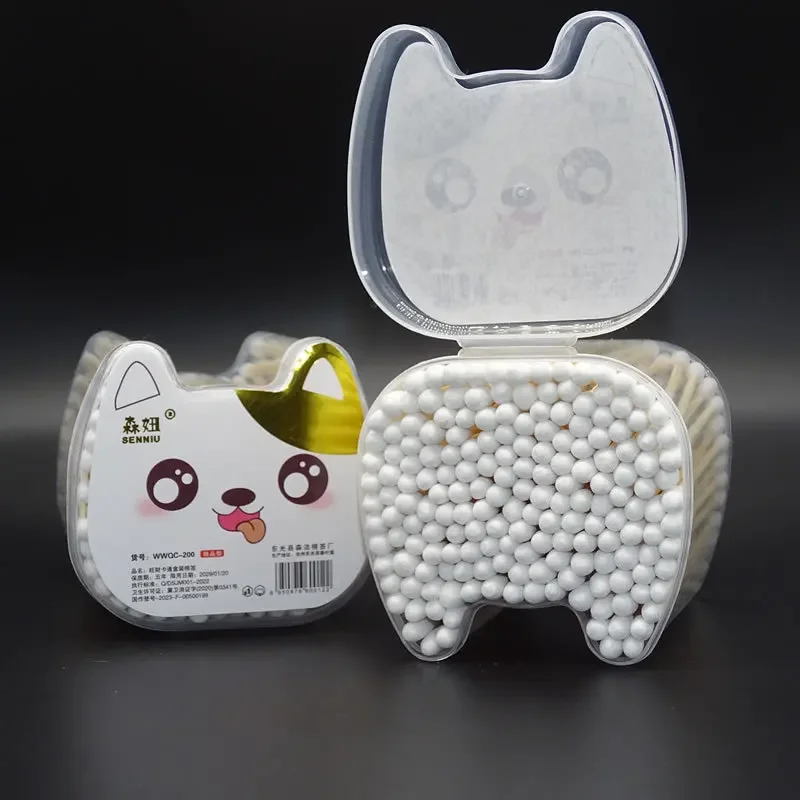 200Pcs Disposable Cotton Swab Household Makeup Removal Ear Digging Hygiene Cleaning Cotton Swab Disposable Round Head Cleaning