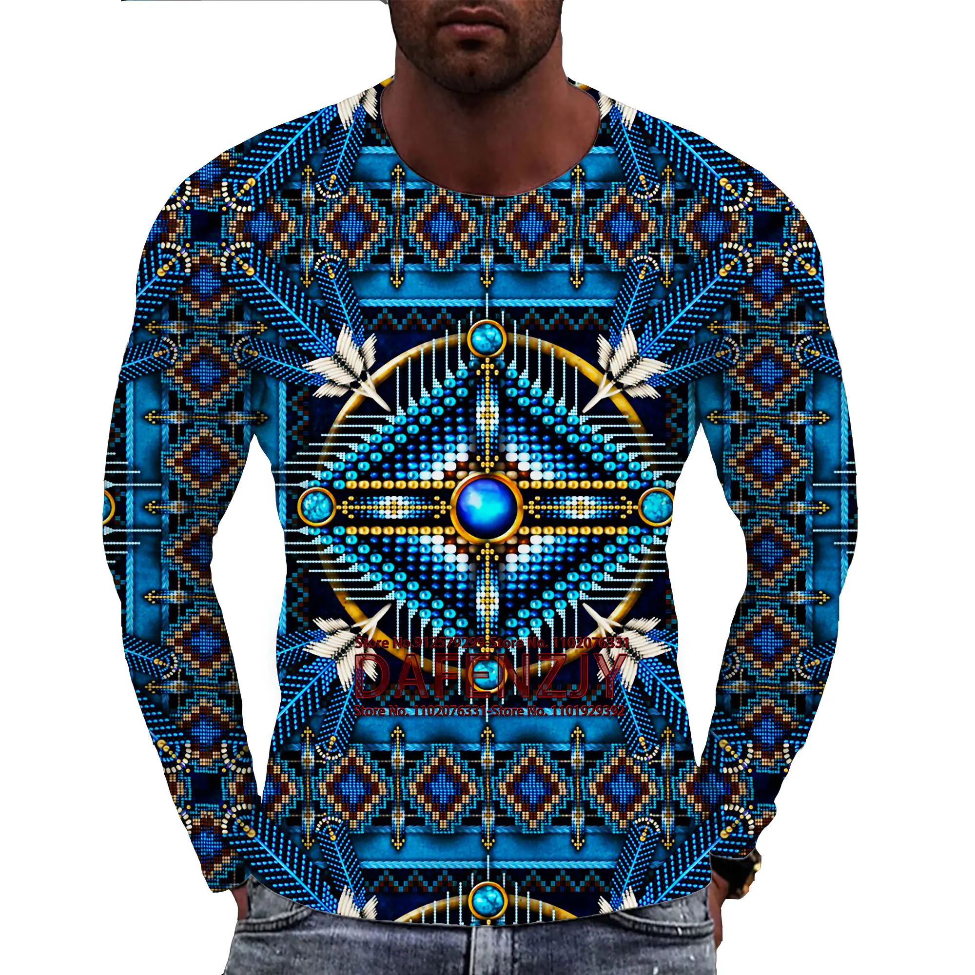 American Indians Culture 3D T Shirt For Men Design Printed Long Sleeve Fashion Hip Hop O-neck Tops Abstract Harajuku Men\'s Shirt