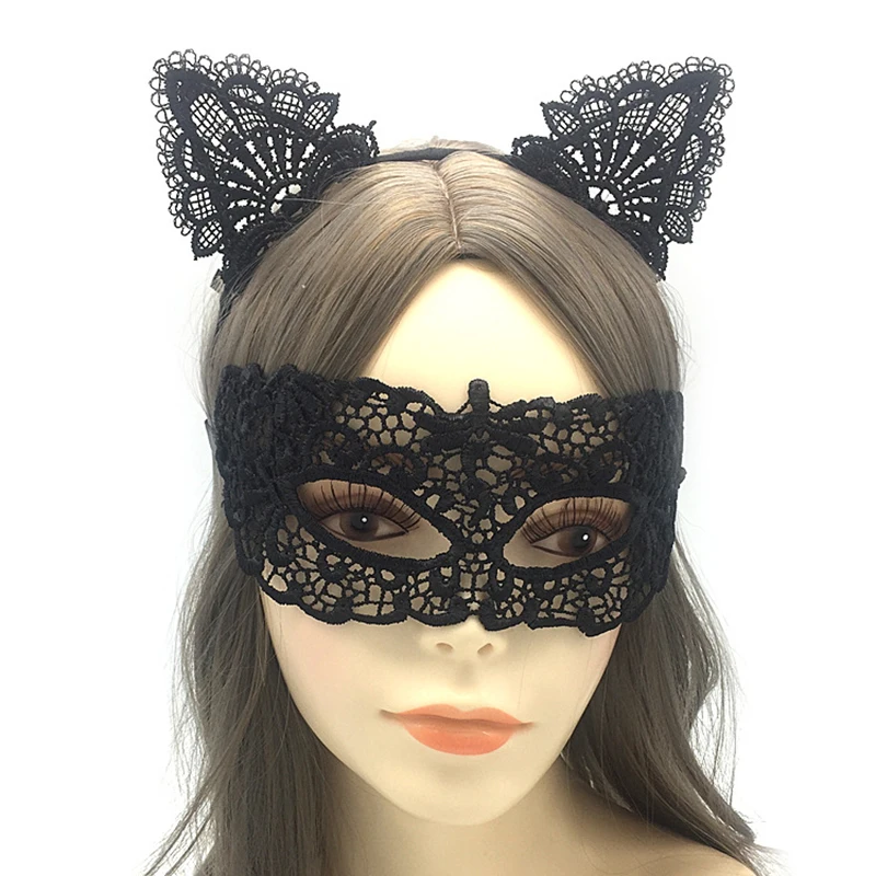 New Sexy Black Lace Headband Half Face Mask Cosplay Gothic Cat Bat Halloween Party Mask Girls Costume accessori regali per le donne