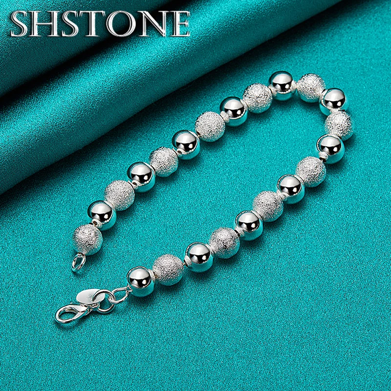 SHSTONE 925 Sterling Silver Bracelets 8mm Smooth Matte Bead Bracelet For Women Party Engagement Wedding Fashion Jewelry Gifts