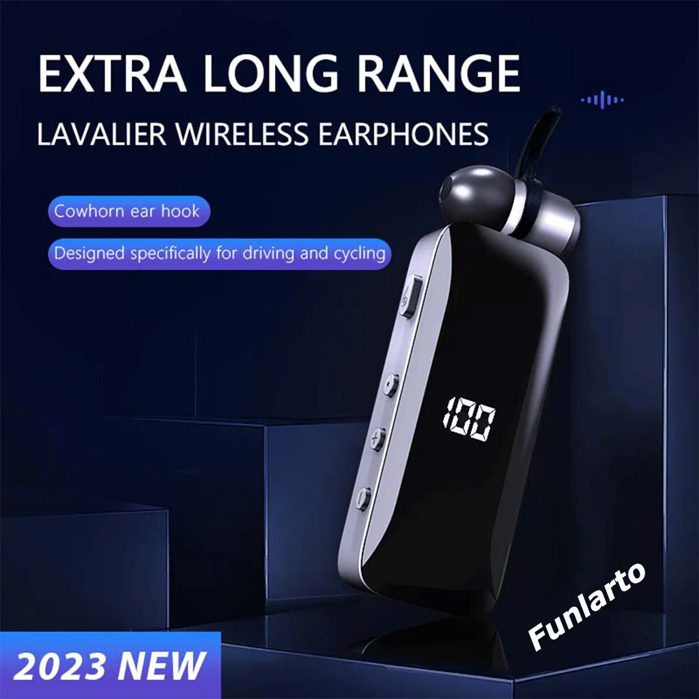 Retractable Wireless Headset Headphone V5.3 Stereo Wireless Earpiece Business Headphones Clip on Earbud for Smart Cell Phones