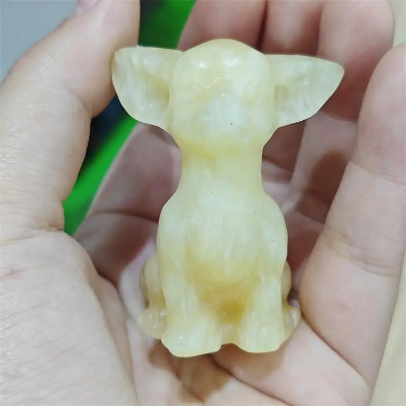 Natural Yellow Calcite Cartoon Cat Carving Crystal Healing Reiki Halloween Gift Festival Craft For Room Decoration 1pcs